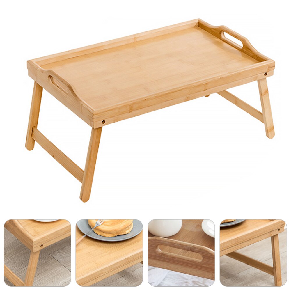 Bamboo Bed Tray Table with Folding Legs Foldable Serving Portable Laptop Tray