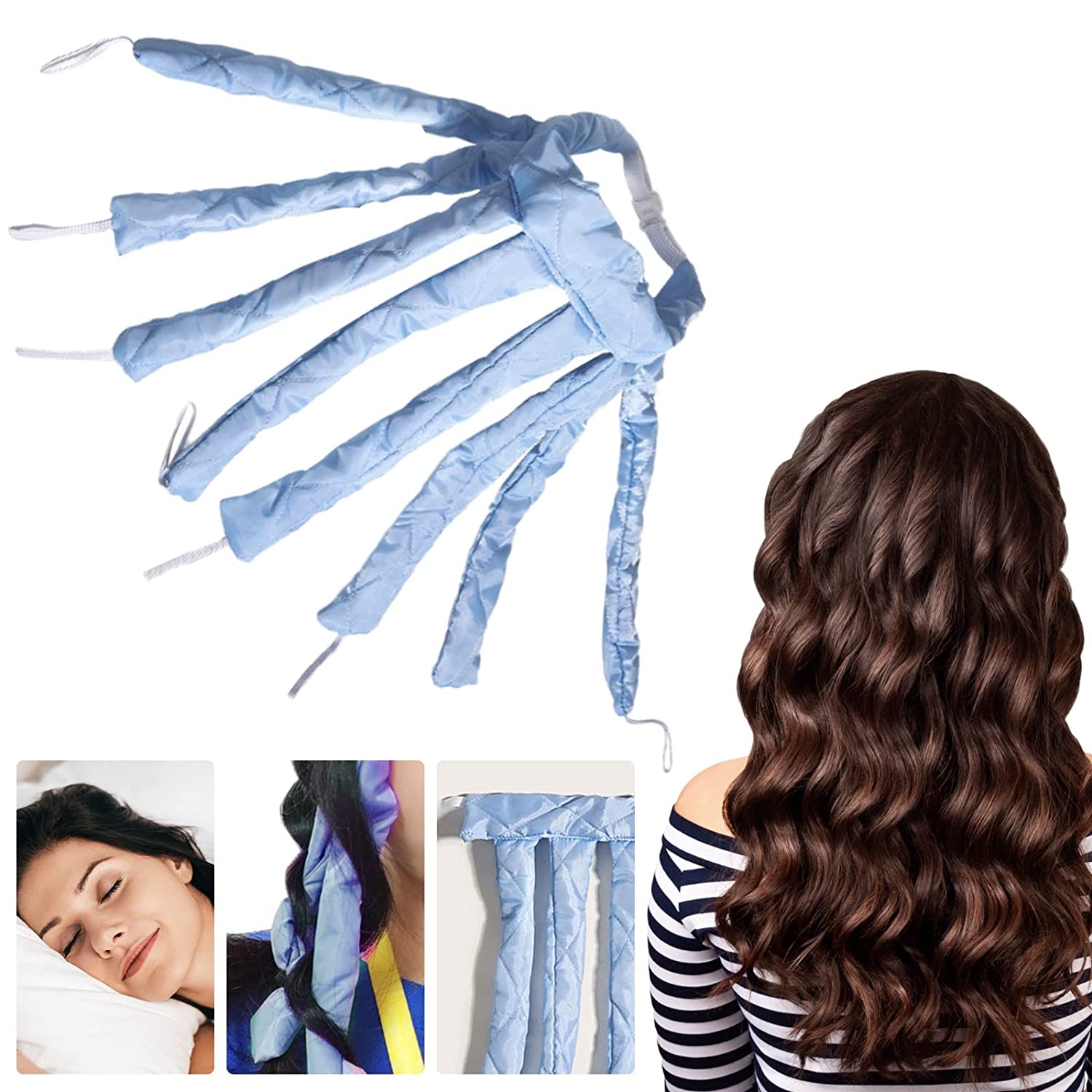 Rizador de pelo perezoso, rodillos para el cabello, barra rizadora sin calor, cinta de seda para dormir, formadores de onda suave, cinta para rizos sin calor