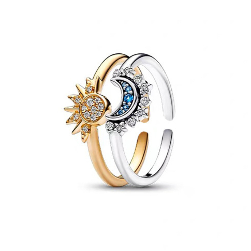 YILUOCD-Anillos de pareja ajustables con sol y luna brillantes, anillo de promesa abierto con circonita cúbica, joyería de compromiso apilable, del día 2024: Verde