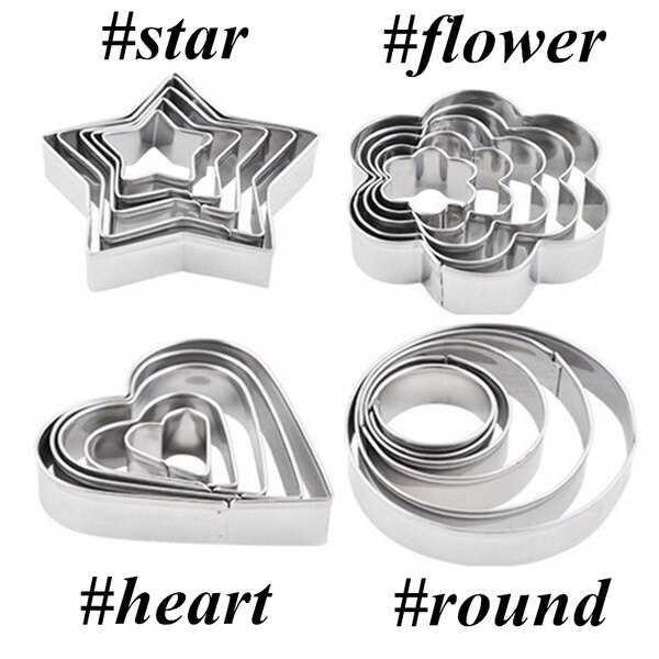 5 Stks/set Rvs Fondant Taart Bakvorm Ronde Bloem Hart Ster Vorm Omelet Mold Cookie Biscuit Cutter Decorating