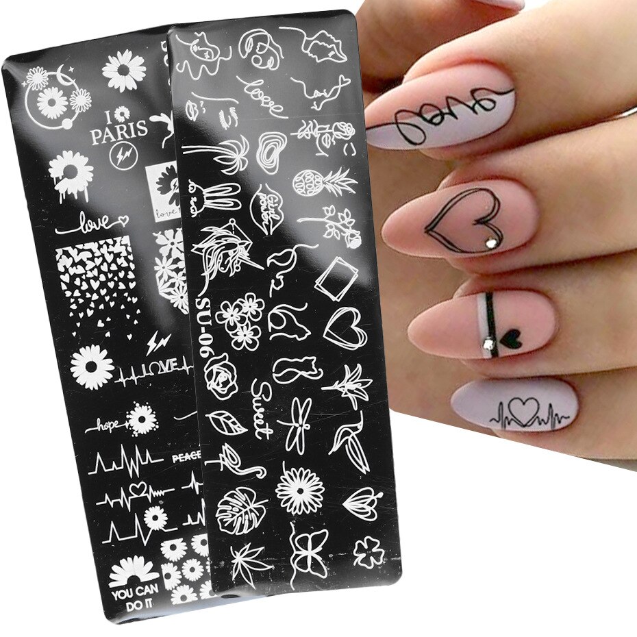 Butterfly Daisy Nail Stamping Plates Abstract People Face Image Stamp Templates French Nail Flower Lines Transfer Stencil KUI2.4