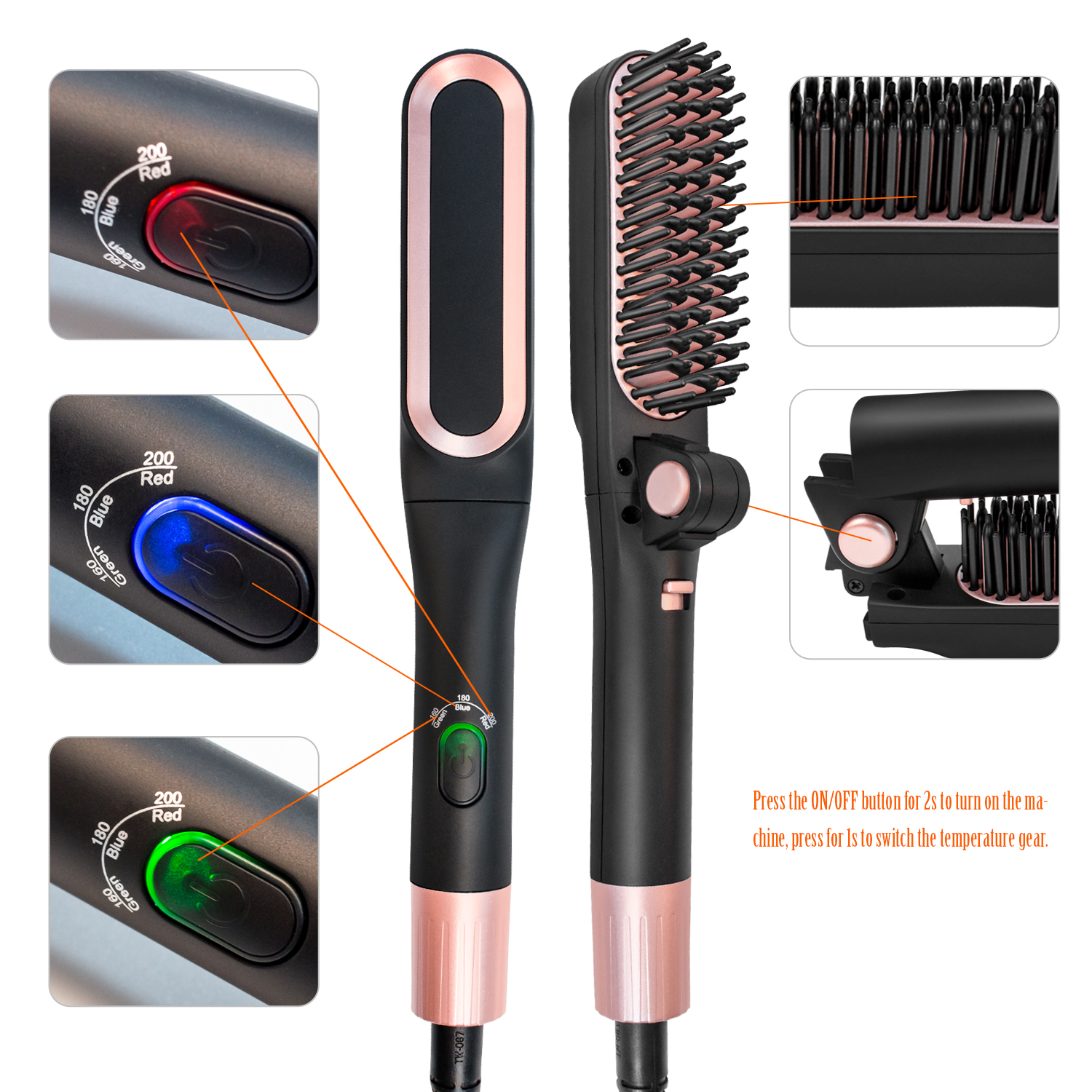 Peine alisador de barba plegable para hombre, cepillo de pelo liso, alisador de pelo eléctrico de cerámica, peine térmico, estilizador de pelo