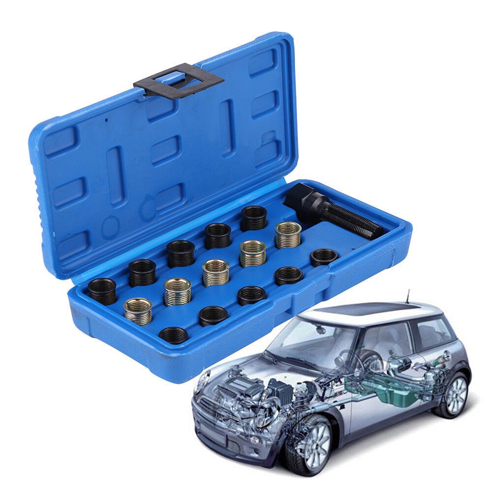 16Pcs Spark Plug Thread Repair Tool Kit M16 M14 Threaded Coil Insert
