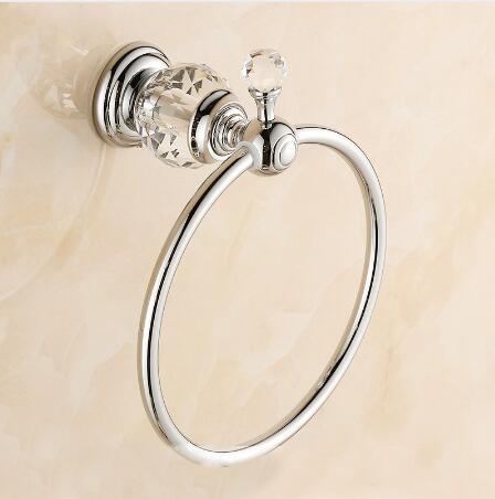 Luksusowy kryształ i mosiądz chromowany okrągły wieszak na ręcznik, uchwyt na ręcznik wysokiej jakości, nowości wieszak na ręczniki akcesoria łazienkowe, bezpłatna wysyłka