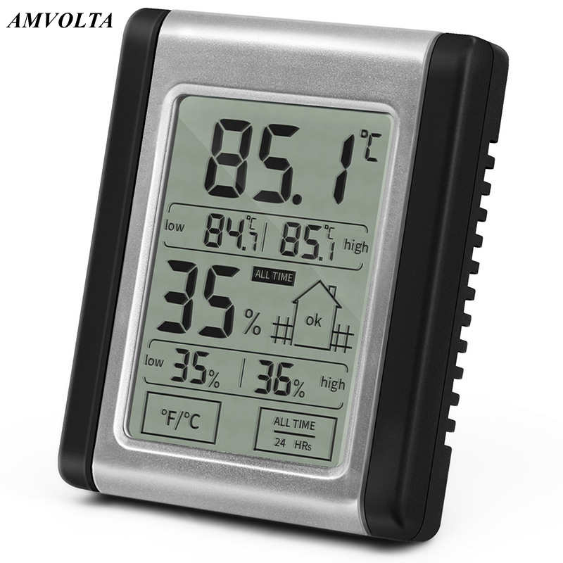 Amvolta Digitale nasser Bahnhof LCD drinnen Bequem Temperatur Sensor Feuchtigkeit Meter Thermometer Hygrometer Messgerät