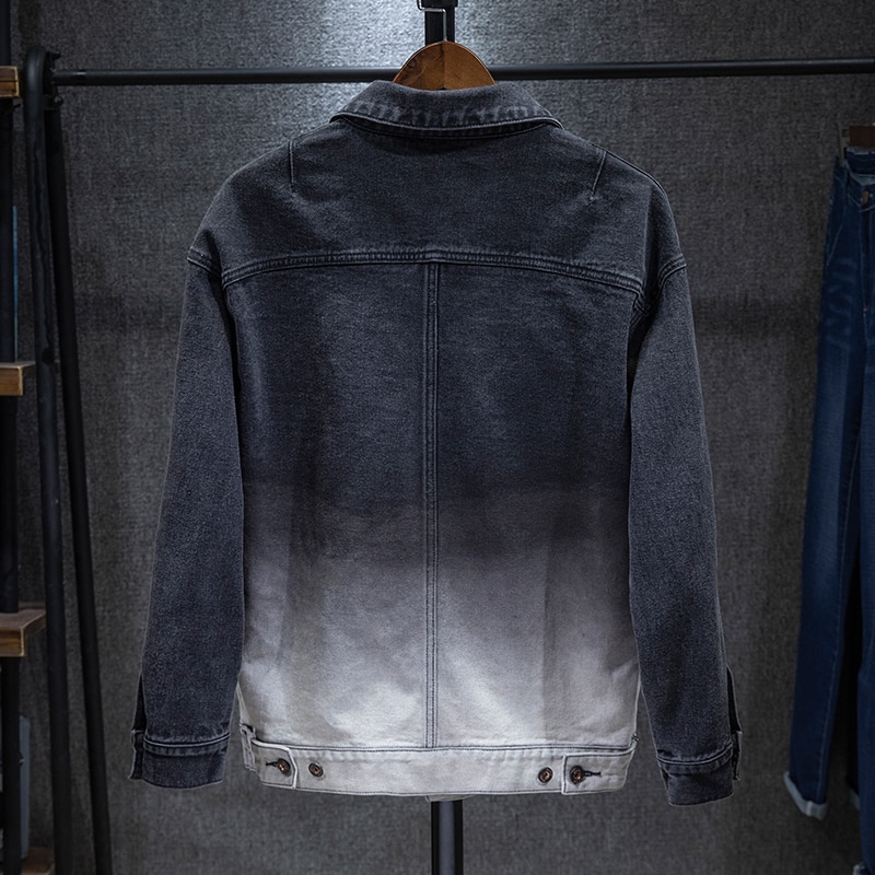 Novedad en chaqueta vaquera entallada de Estilo vintage para hombre, en blanco y negro, ropa de calle estilo Hip Hop, informal, chaquetas tapados abrigos de vaqueros para motocicleta