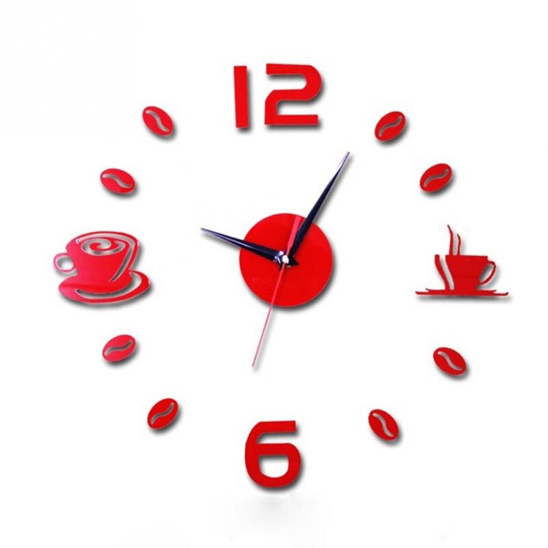 Coffee Cups Kitchen wall art 3d diy wall clocks mirror clock modern watches home decoration DIY decor sticker living room