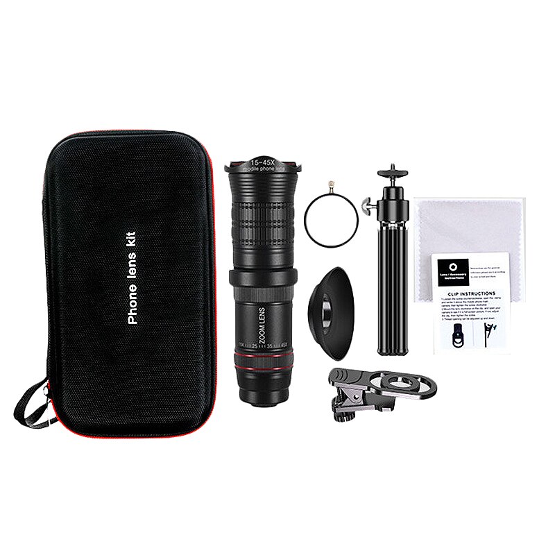 Hd 14x-45x telefoto zoom len, duplo foco óptica monocular telescópio para smartphone lente de telefone de longa distância