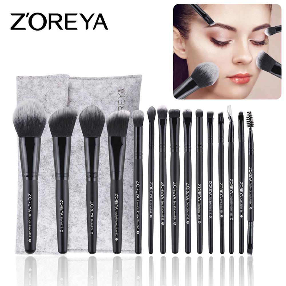Zoreya-Conjunto de brochas negras de maquillaje, colorete, mezcla de sombras de ojos, delineador de ojos, brocha cosmética, 7/9/15 Uds.