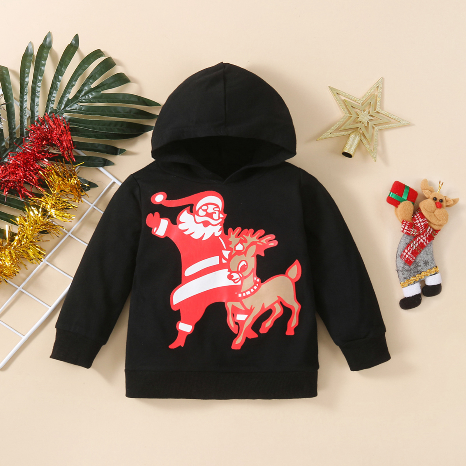 Pasgeboren Baby Meisjes Kleding Kerst Tops Kerstman Print Lange Mouwen Truien Hoodies Nieuw Rood Zwart