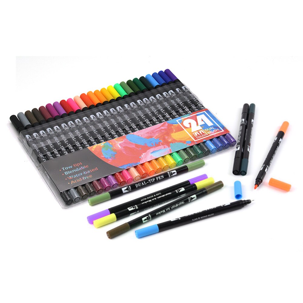 Dual Pinsel Stifte 24 Farbe Kalligraphie Stift einstellen mit Hand Schriftzug führen Buch Feine Liner und Pinsel Spitze Marker. Farbige Stifte, Kunst