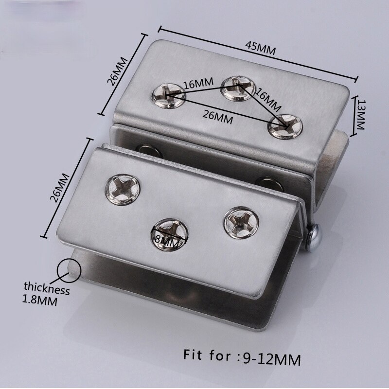 Pince à verre, charnière de porte en verre Double face, sans trous, armoire en acier inoxydable, placard, pince à 180 degrés de 4/9/12mm