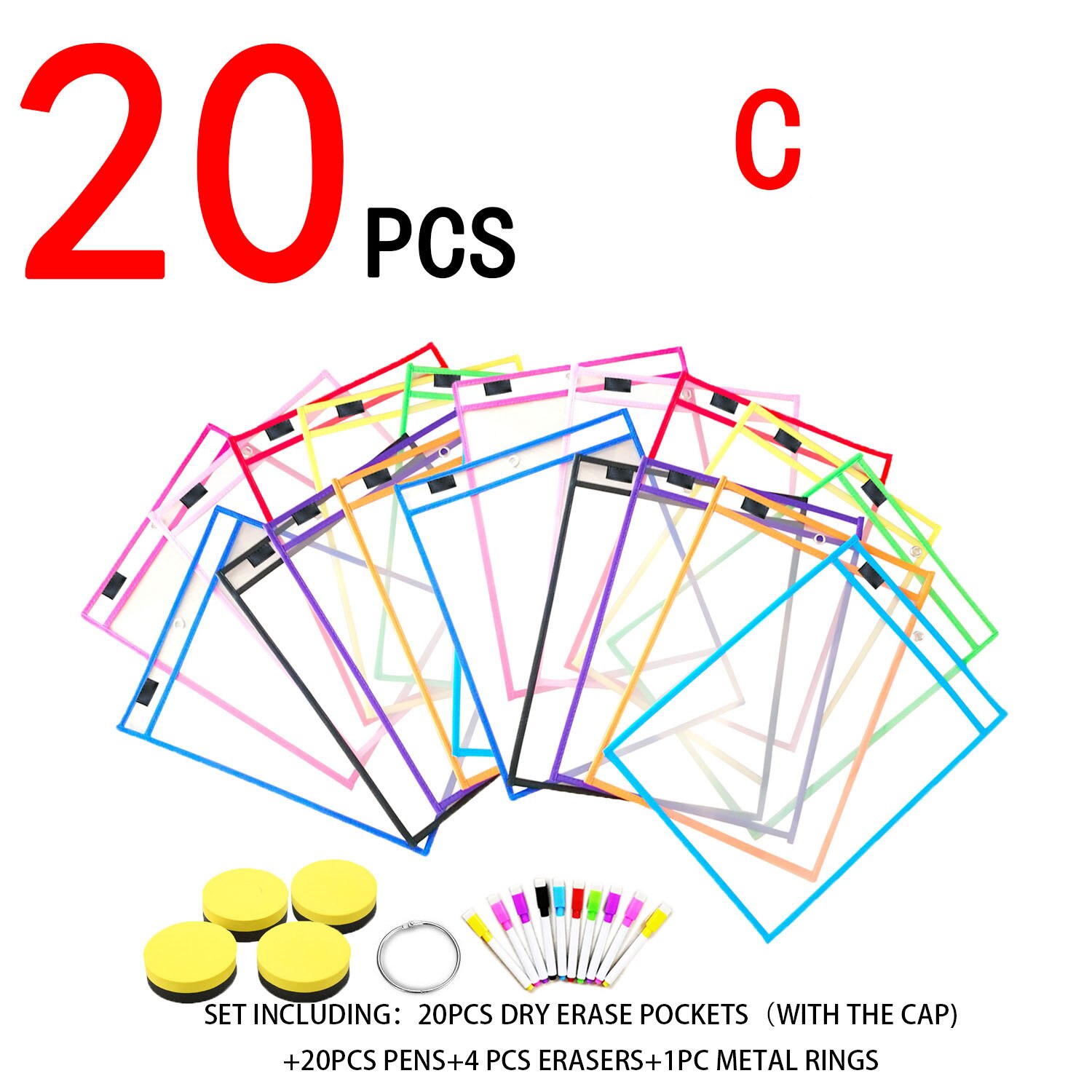 HD PVC Transparent Reusable Erasable File Bag Dry Erase Pockets With Pen Wipe Drawing Whiteboard Markers For Teaching Childen: 12