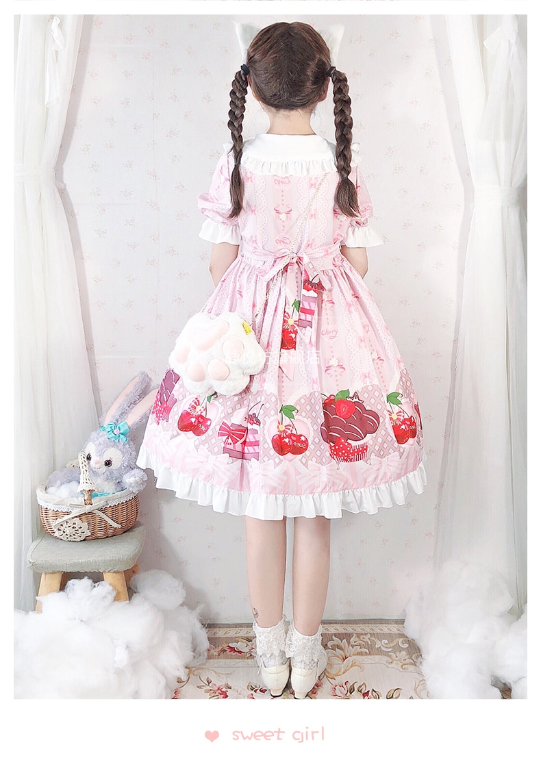 2 couleurs japonais lolita Swee fille lolita robe Kawaii fraise lolita robe été dessin animé cerise princesse robe thé fête