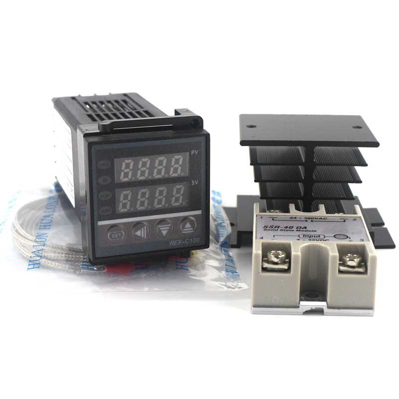 Dual PID Thermostat Regulator SSR Output Digital PID Temperature Controller REX-C100 0-400C Thermocouple K SSR 40A SSR-40A