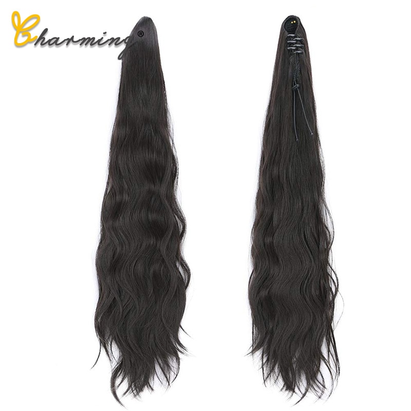 CHARMINGHeat Slip Synthetisch Haar 150g 24inch Golvend Claw Clip in/op Paardenstaart Hair Extensions