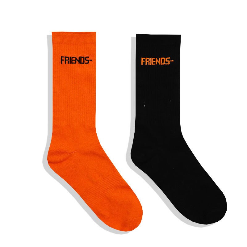 Black Orange Socks Women High streetwear Hip Hop Skateboard socks Letter Tube Socks