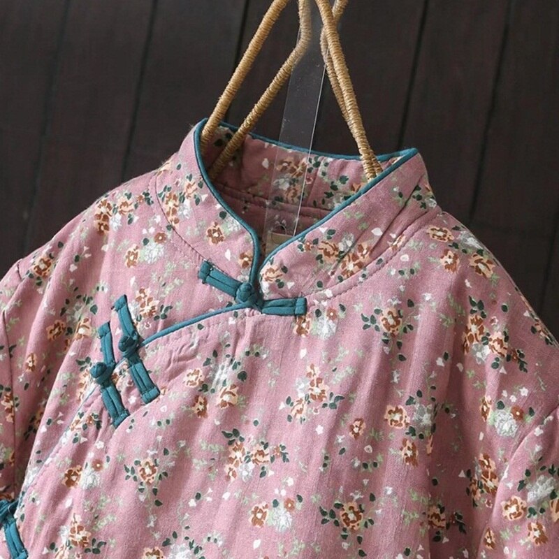 Herbst Winter Neue Chinesischen Stil Frauen Langarm Jahrgang Geschmack Baumwolle Gefütterte Mantel Baumwolle Leinen verlieren Warme Druck Jacke 31394
