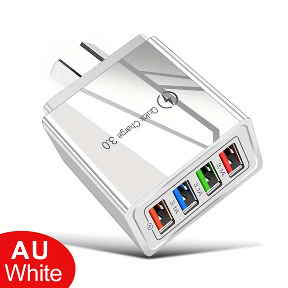 Cargador USB multipuerto de carga rápida 3,0, adaptador de teléfono, tableta, cargador de pared portátil, enchufe europeo y estadounidense, 3A, 4 USB