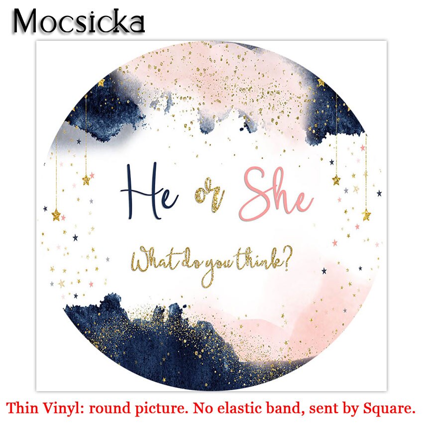 Mocsicka Marineblauw Blush Roze Geslacht Onthullen Party Decoratie Achtergrond Aquarel Rose Goud En Navy Hij Of Zij Ronde Cirkel cover: Diameter 5ft(150cm) / Thin Vinyl