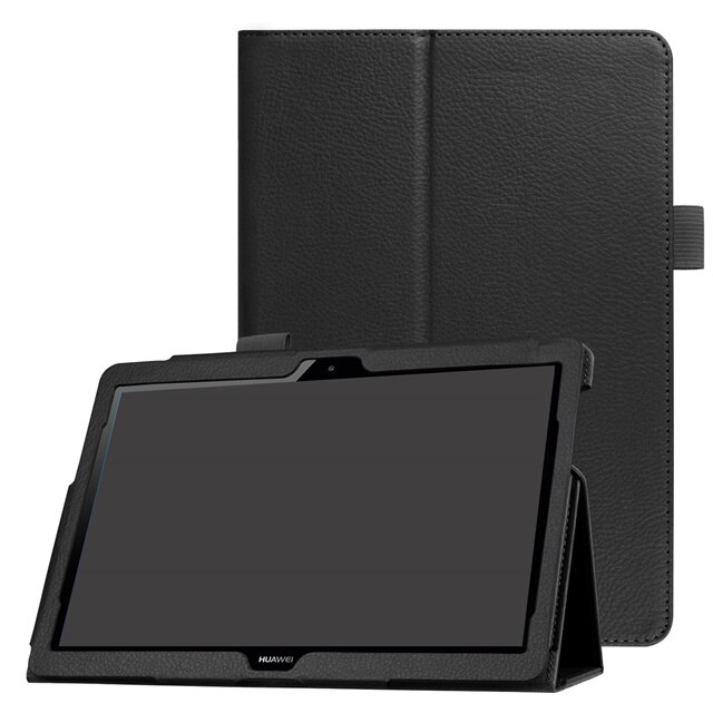 Pour Huawei Media Pad MediaPad T3 10 AGS-WO9 AGS-L09 9.6 pouces Honor Play Pad 2 étuis en cuir intelligent Texture tablette couverture: Black