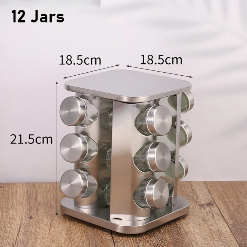 360° Rotating Spice Rack Stainless Steel Seasoning Vertical Spice Sorting Rack Square Condiment Organizer Salt Sugar Containers: Light Grey