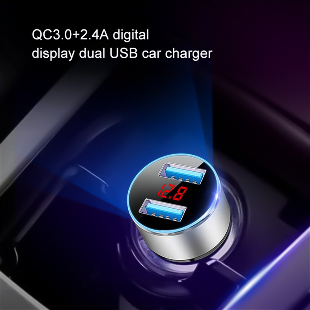 Cargador USB para coche QC3.0 + 2.4A, pantalla LCD, 12-24V, encendedor de cigarrillos, cargador rápido, adaptador Dual para coche