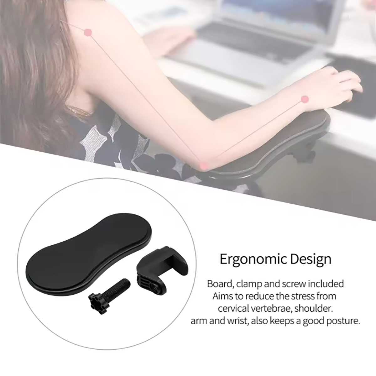 Computerarmstøtte til skrivebord, justerbar ergonomisk håndledsstøtte, støtte til tastatur, armlænsforlænger, roterende musemåtteholder