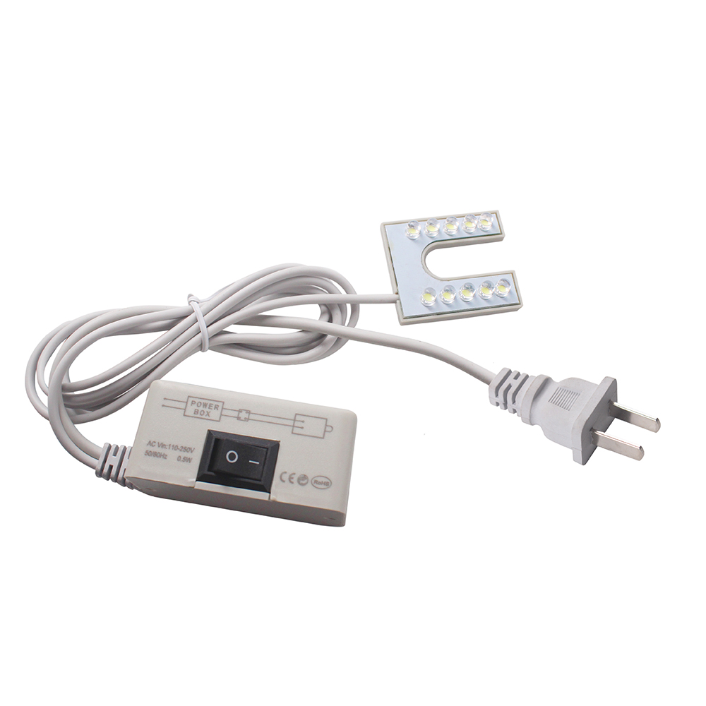Luz led pescoço de ganso 10led, portátil, luz para máquina de costura, com base magnética, 110-250v, tomada ue/eua