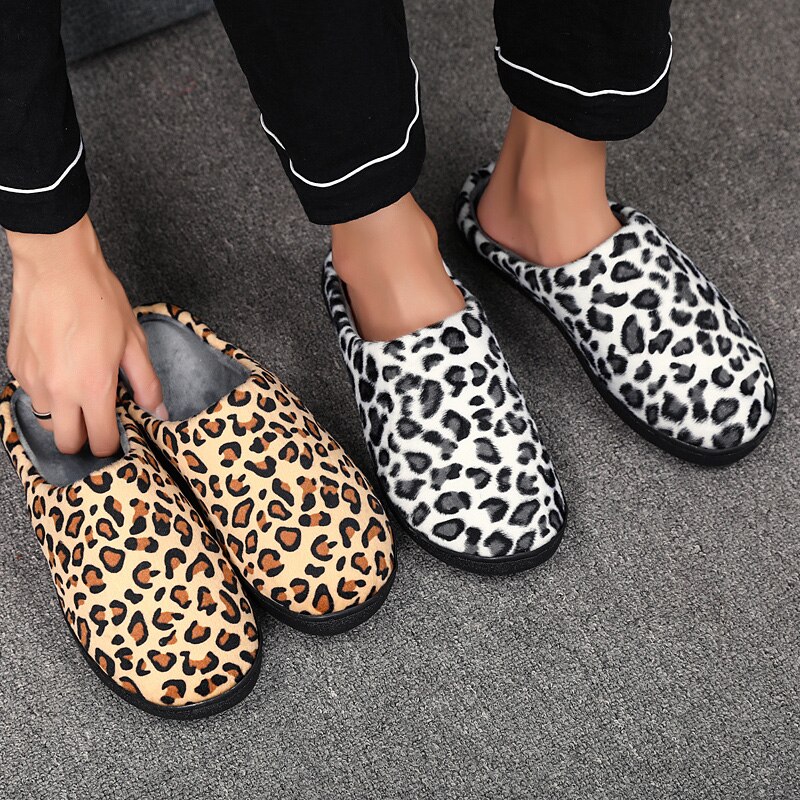 Di grandi Dimensioni 36-47 Pantofole per Gli Uomini Coppie Della Stampa Del Leopardo Scarpe Uomo Inverno Casa Calda Pantofola Peluche Comfort Interno casual Scarpe Uomo