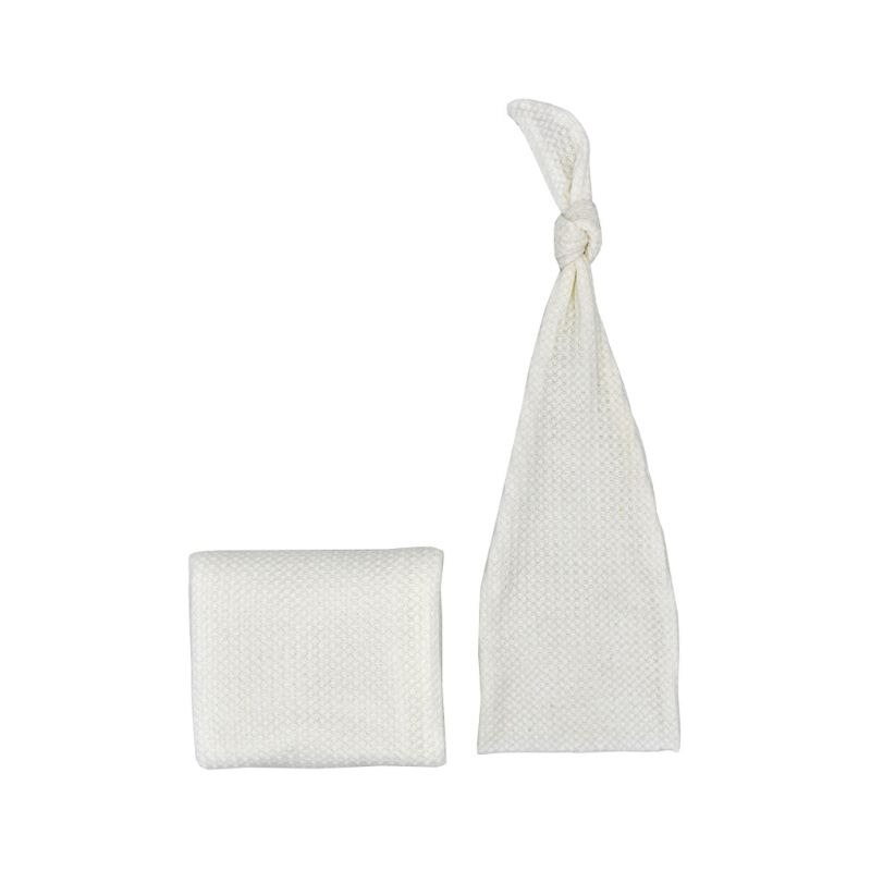 Pasgeboren fotografie prop baby multi-color slaapmutsje + gebreide omslagdoek set studio fotoshoot accessoires: Wit