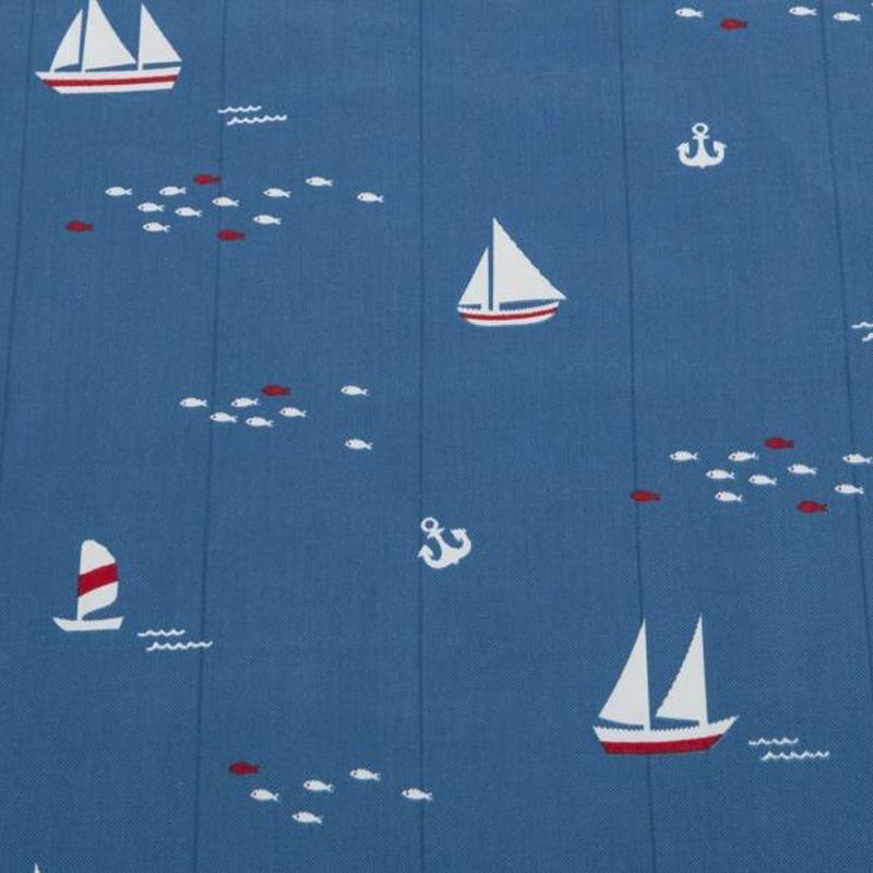 100%  bomullstwill ljusblå marin stil val segelbåt ankare mås prickar tyg för diy sängkläder lakdyna handarbete dekor: Segelbåt / 150 x 160cm