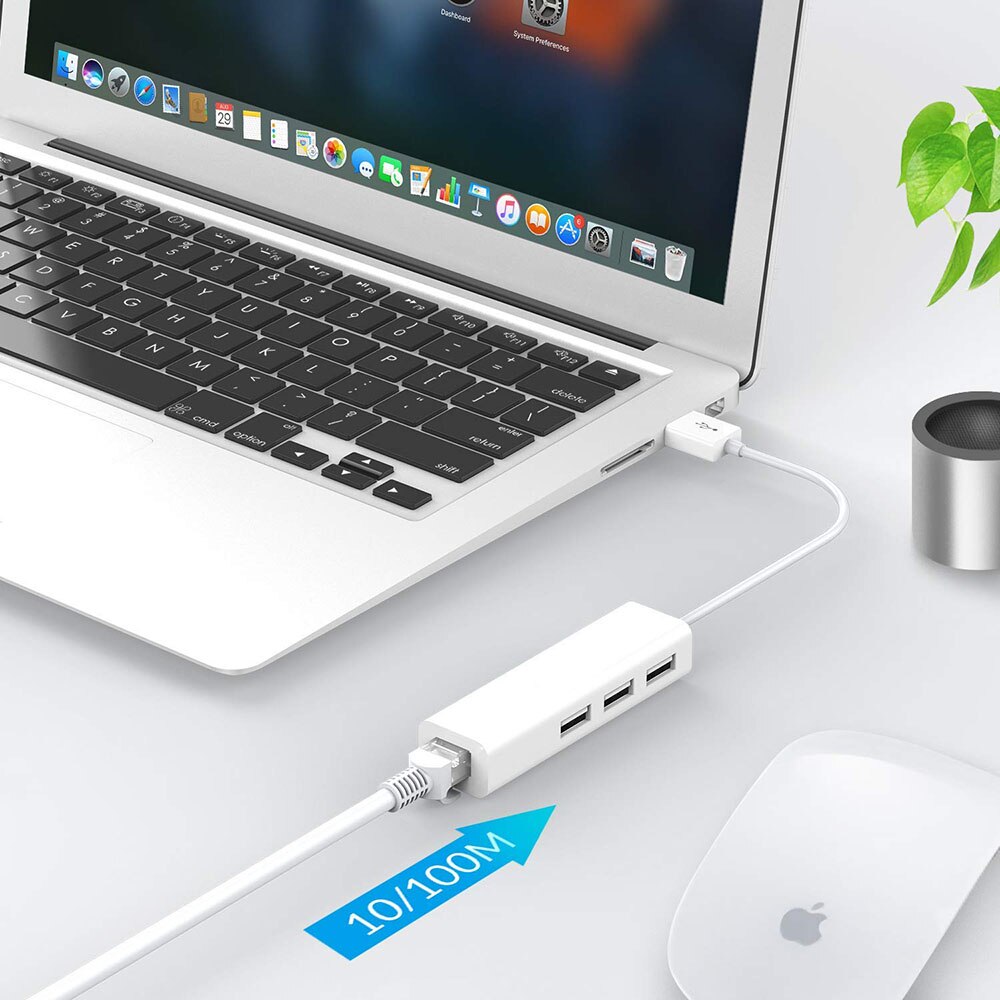 3 USB 2.0 Ports Hub With USB Ethernet RJ45 LAN Adapter Laptop Ethernet Dock Network Extender For Mac IOS Android PC Chromebook
