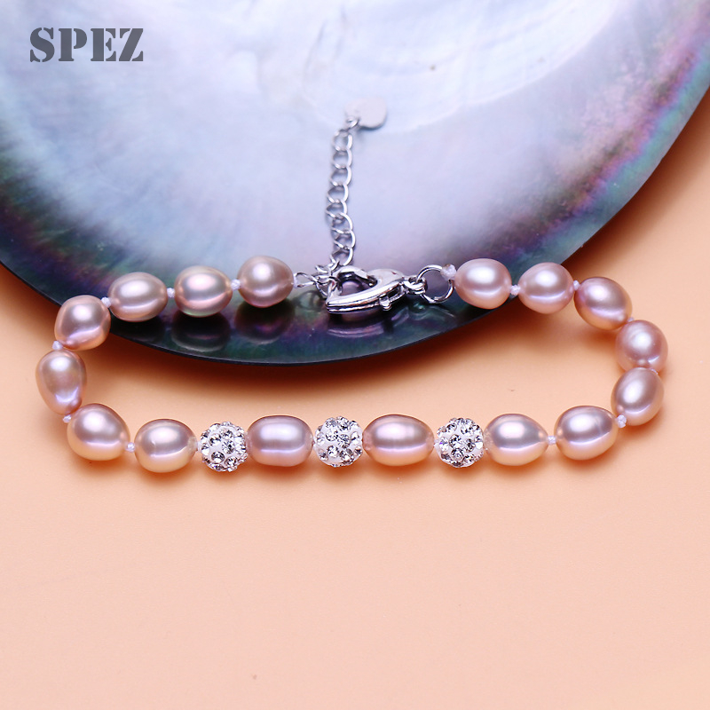 Charm Armband Parel Sieraden Crystal ball Armbanden Natuurlijke Zoetwater Parels 925 Sterling Zilveren Armband Voor Vrouwen SPEZ