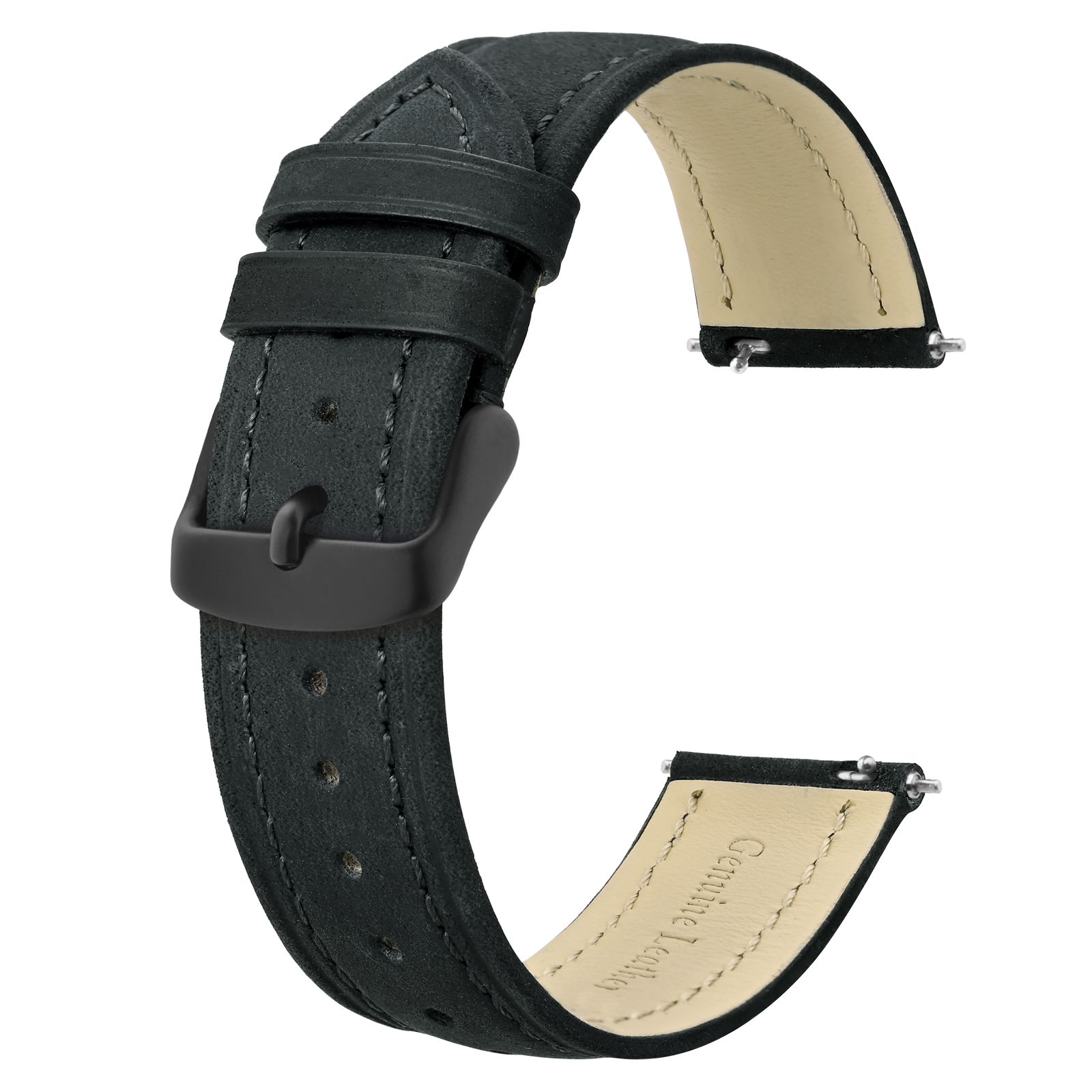 BISONSTRAP Leather Watch Strap 18mm 20mm 22mm 24mm, Replacement Watch Band for Men, Quick Release and Breathable Wristband: Black Yellow / 18mm