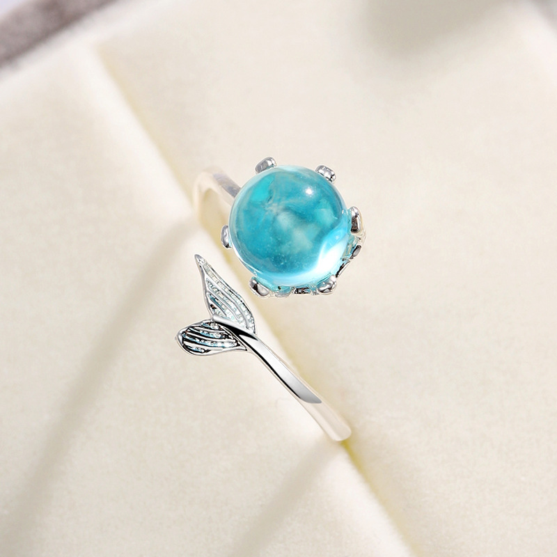 anillo de pegamento en forma de gota de rama esmaltada, anillo azul quemado artístico y fresco, accesorios de de de vacaciones para mujer a la y Retro: Plata