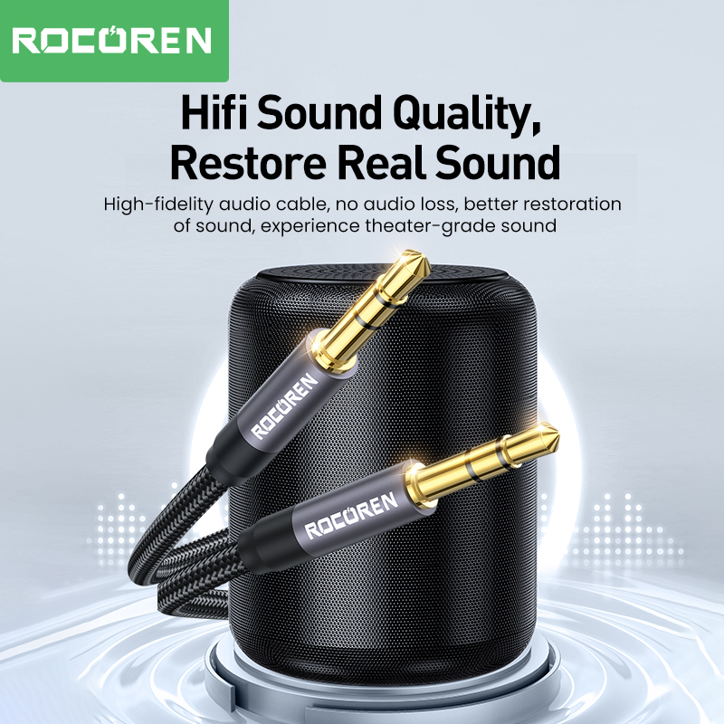 Rocoren lydkabel 3.5 mm- jack hann-til-hann aux-kabel til telefon, hodetelefoner, bil,  mp3 høyttalere, datamaskin, 3.5mm- jack aux-ledning, ledning 5m stk.