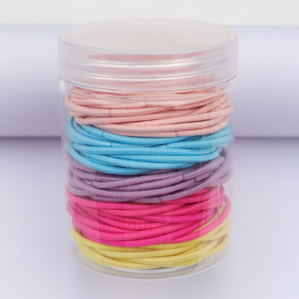 Gomas elásticas de goma para el pelo para niñas y mujeres, gomas finas de colores de 2MM de grosor, accesorios básicos para el cabello, goma bonita para el pelo, botella de 4CM, 100 Uds.: Normal Color 2