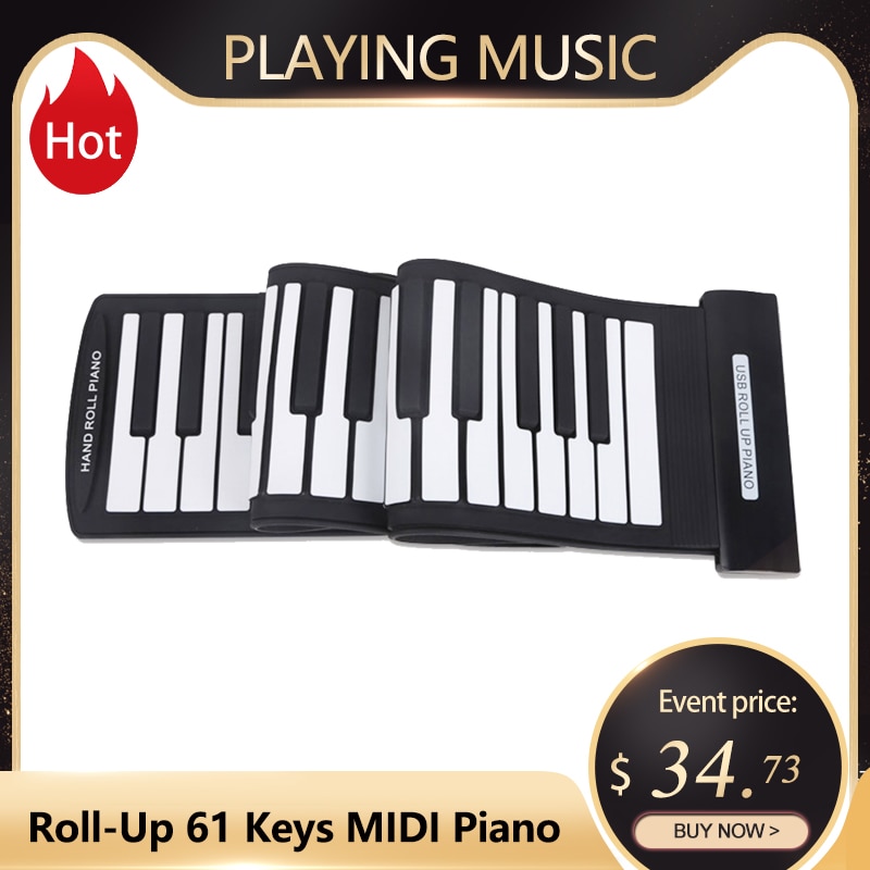 Portable 61 Keys MIDI Piano Foldable Piano USB MIDI Electronic Keyboard Hand Roll Piano Keyboard Instrument for Kid