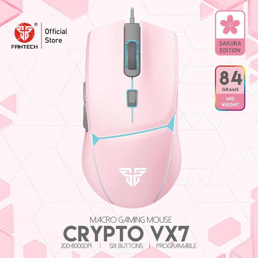 FANTECH-ratón óptico VX7 para videojuegos, dispositivo con luz 84G, 8000DPI, 6 botones, Macro, con cable para FPS y Moba