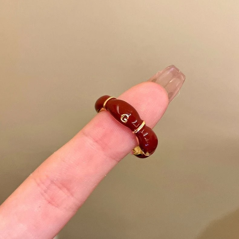 LATS Vintage gótico rojo cristal Cruz geometría anillos abiertos para mujeres Y2k Punk Grunge joyería accesorios: Oro