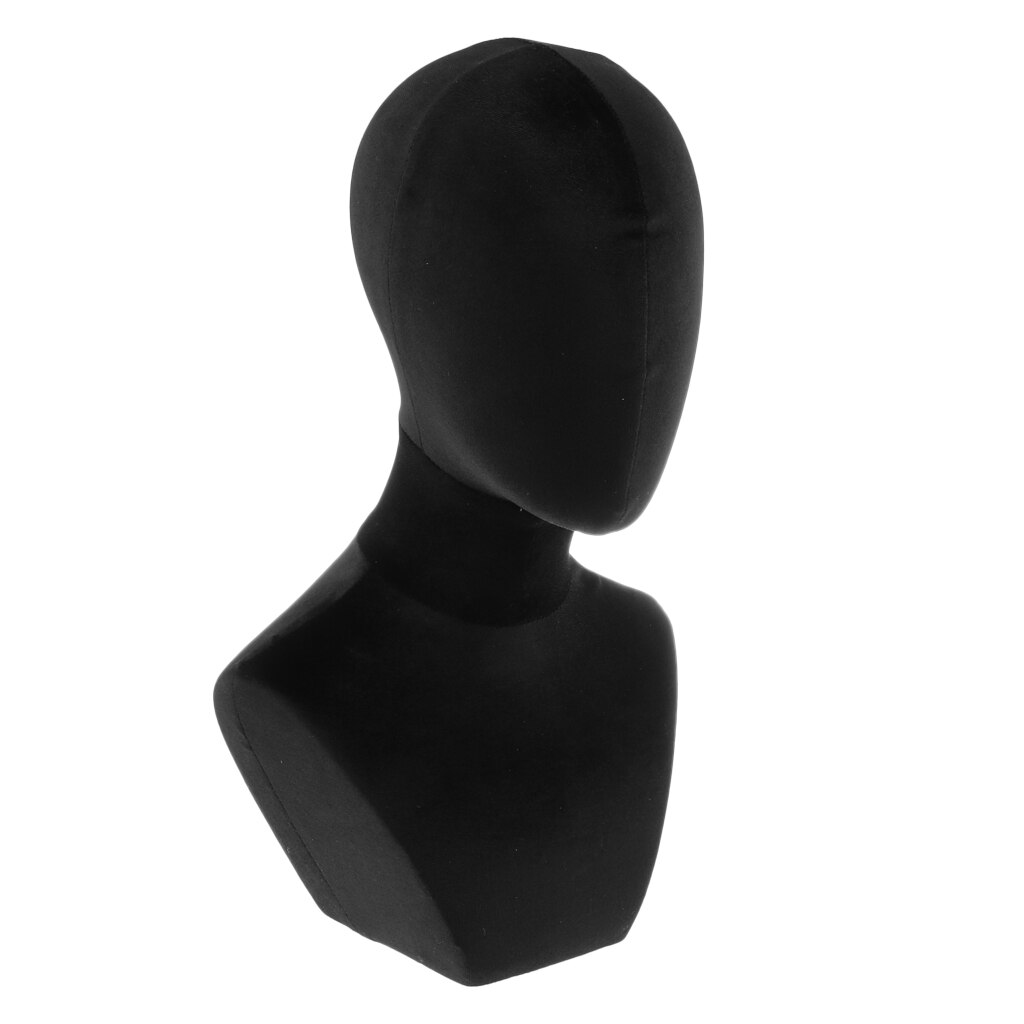 Modèle de tête en bois noir avec support-pour perruque, cheveux, chapeau, affichage, Mannequin de casque-velours