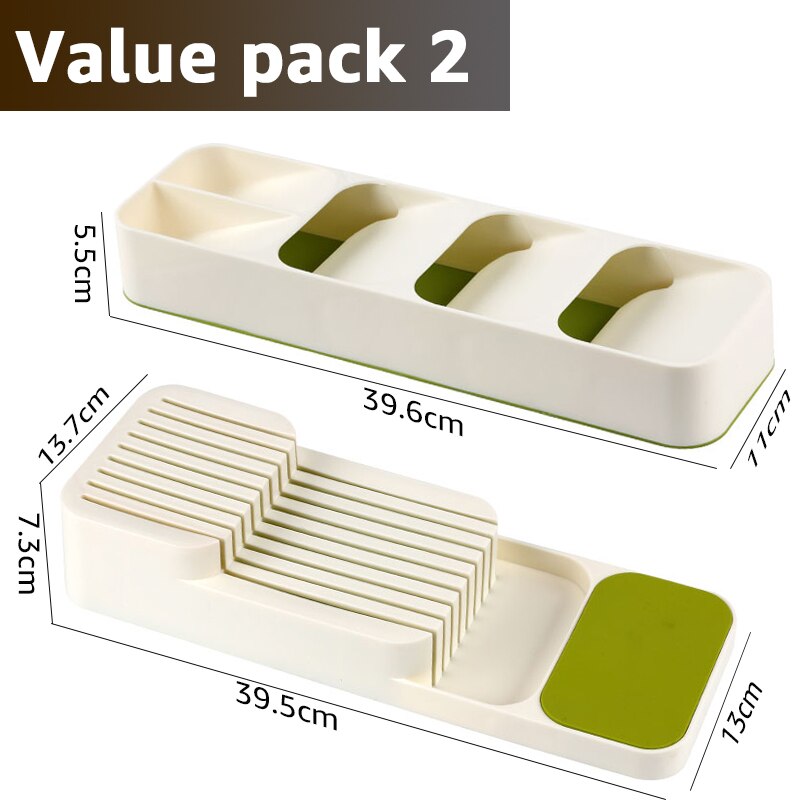 Knife Block Holder Cutlery Drawer Organizer Tray Knives Utensil Rack Universal Knife Stand Organizer Kitchen Storage: VALUE PACK 2