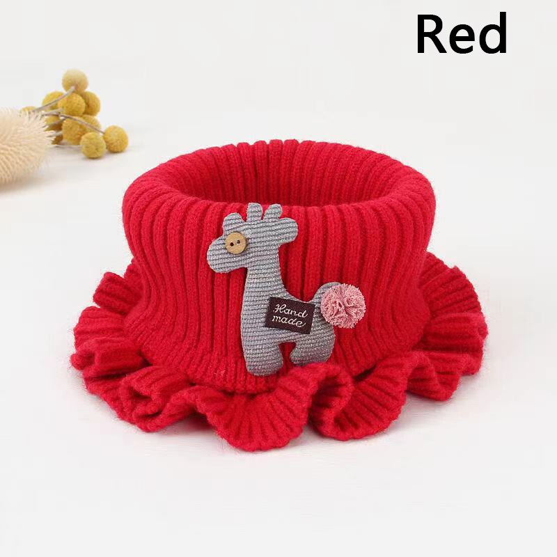 Winter Casual Baby Girls Scarf Children Knitted Neck Warmer Boy Cartoon Warmer Crochet Cowl Collar Kids Outdoor Neckerchief: Red