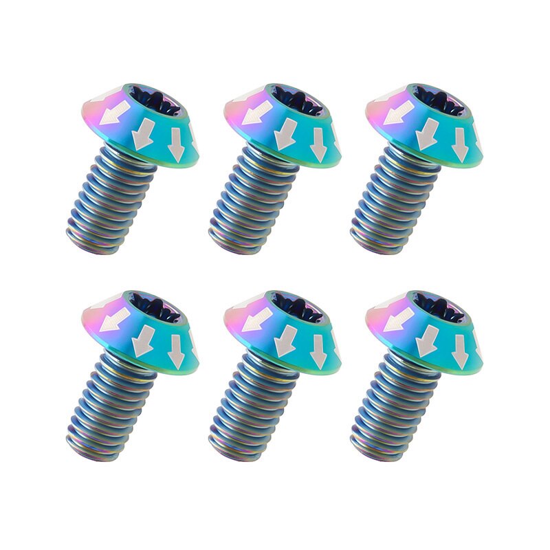Muqzi 6 stk cykel skivebremse rotor torx skruer  m5 x 10mm ultralet titanium legering skive bremse bolt mtb landevejscykel  t25 skrue: 6 stk farve