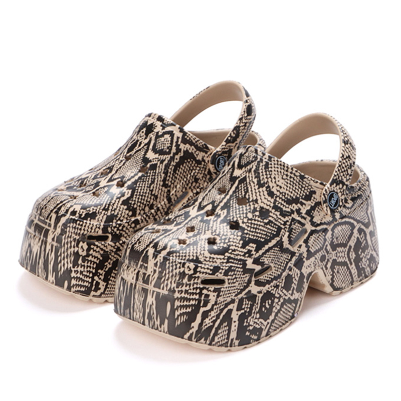 Zuecos de fondo grueso de leopardo para mujer, sandalias de plataforma gruesas con punta cerrada, zapatillas de tacón de cuña súper alto para verano 2023: Blanco / 36