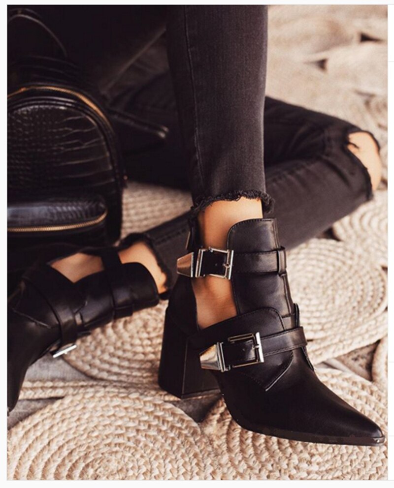 Taille 42 bottines femmes bout pointu à talons hauts femmes bottes d'été pompes Mules Sexy dames évider boucle sangle bottes de fête: 10