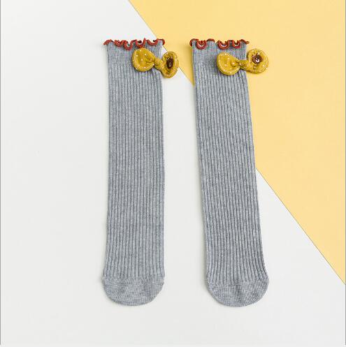 1-10Year Autunno e di inverno nuovi bambini calzino di orecchio di legno senza etero ragazze accatastati arco delle ragazze dei bambini calzini: d