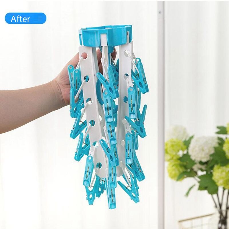 36 Pinnen Sokken Hanger Ondergoed Rek Plastic Magische Hanger Voor Drogen Kinderen Multifunctionele Opvouwbare Kleerhanger Storeage: Sky Blue