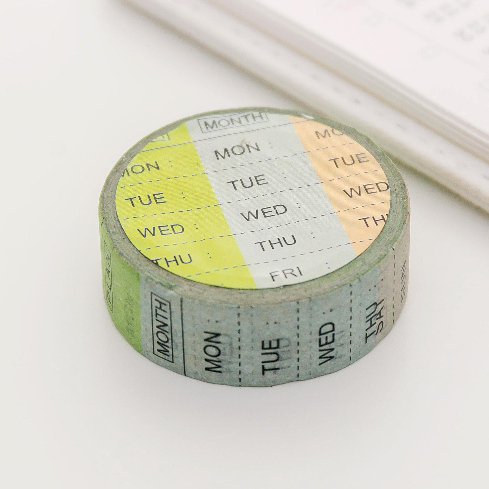 Fita washi criativa semanal, fita com calendário e planejador de tempo, adesivo para notebook, álbum de recortes, acessórios para escola, artigos de papelaria: Week